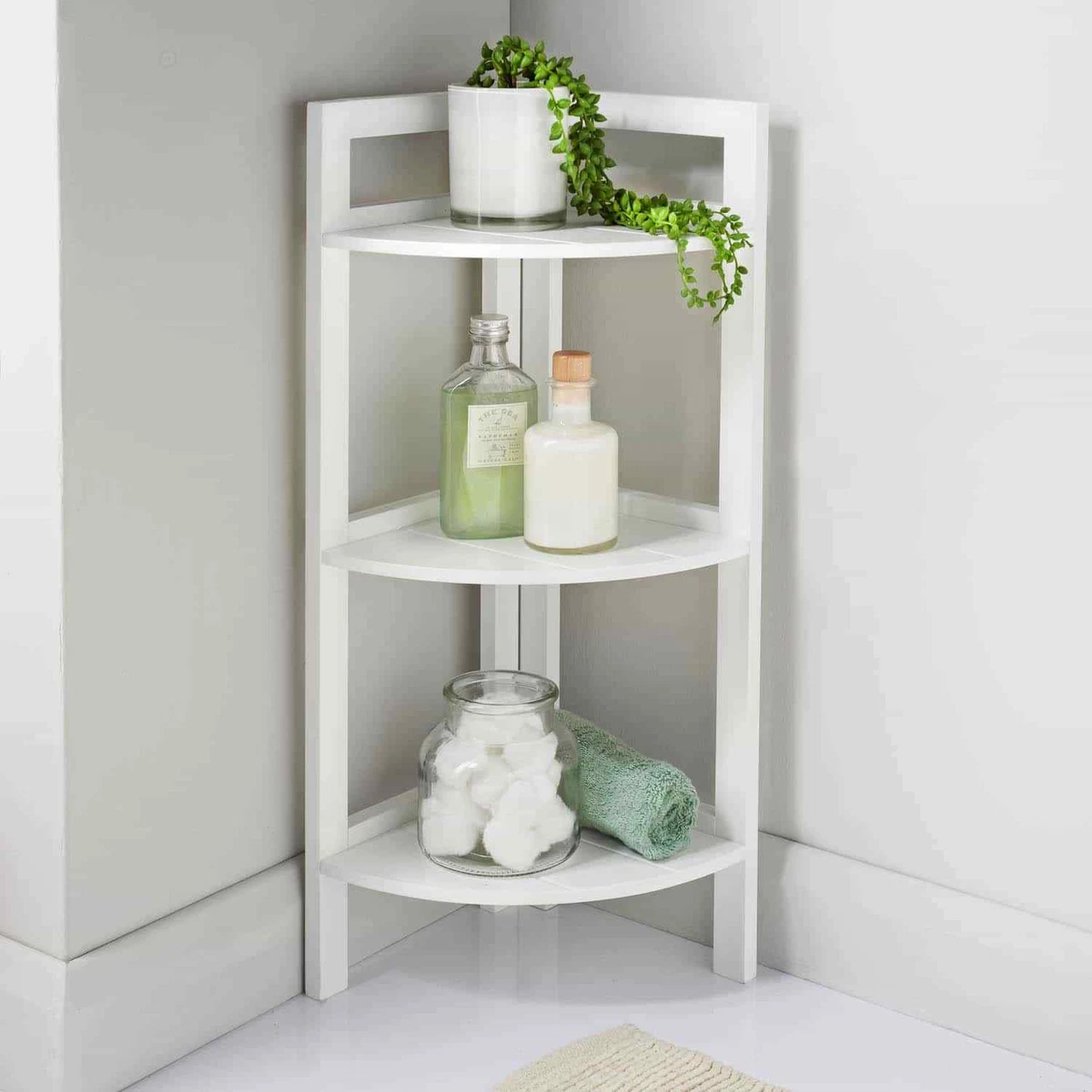 Bathroom Corner Shelf 3 Tier Shelving Rack Unit White Display Stand Home  Storage