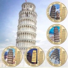 Torre Pendente di Pisa x5 Monete Placcate Oro + Espositore - Punto di riferimento italiano