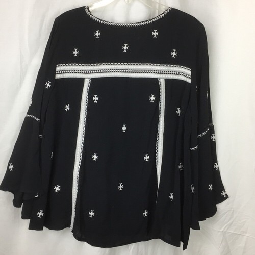 Whimseygoth Soft Girl Boho Hippie Neiman Marcus Sheer Black Top Bell Sleeves S - Picture 4 of 7