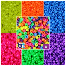 BeadTin Neon Bright 6.5mm Mini Barrel Pony Beads (1000pcs) - Color choice