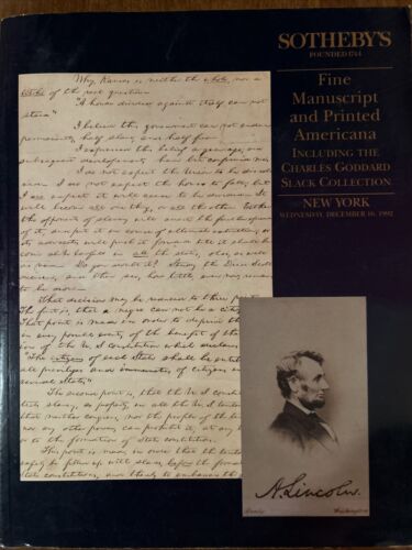 Sotheby Catalog: Abraham Lincoln Cover- Manuscripts and Printed Americana- 1992