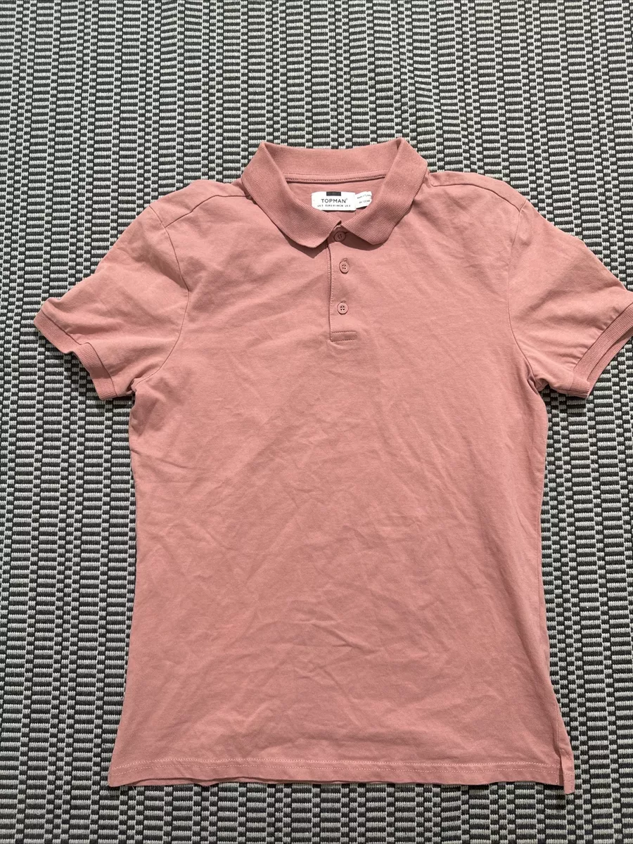 Topman 3 button pink pique polo shirt men small all cotton