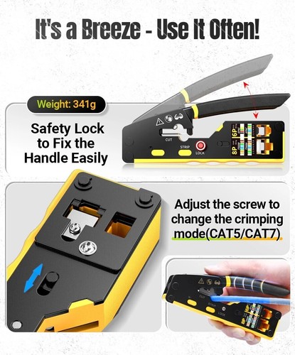 Crimpadora AMPCOM EZ-Type RJ45 Network Crimper - 3-in-1 Crimp/Cut/Strip Lan CAT8 - Zdjęcie 4 z 15