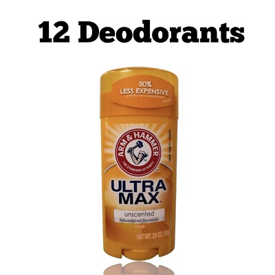 12 ARM & HAMMER Deodorant Solid ULTRAMAX Anti-Perspirant Unscented 2.6 oz Lot
