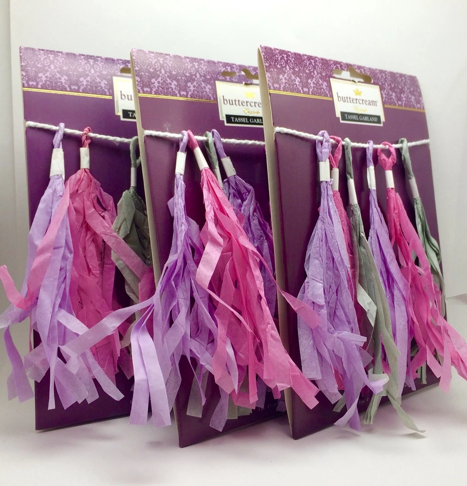 3 тканевые бумажные гирлянды баннеры — всего 45 футов /36 кисточек — лаванда, розовый, серый - Изображение 2 из 4