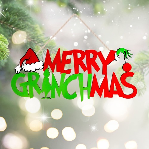Merry Grinchmas Door Hanging Sign Christmas Decoration Wall Holiday Decor - Picture 2 of 7
