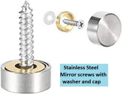 H&F Mirror Screws - Stainless Steel Silver With Screw Caps and Washers Top Quality