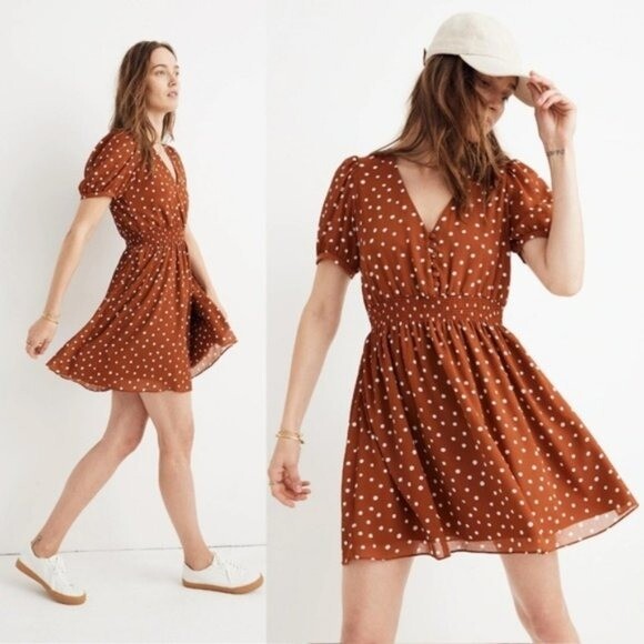 【送料&関税込】MSGM Polka-dot Mini-dress Madewell Smocked-Waist Mini Dress in Inkspot Polka Dots Size