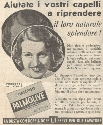 Y3013 Shampoo PALMOLIVE - Aiutate i vostri... - Pubblicità del 1939 - Old advert - Zdjęcie 1 z 1