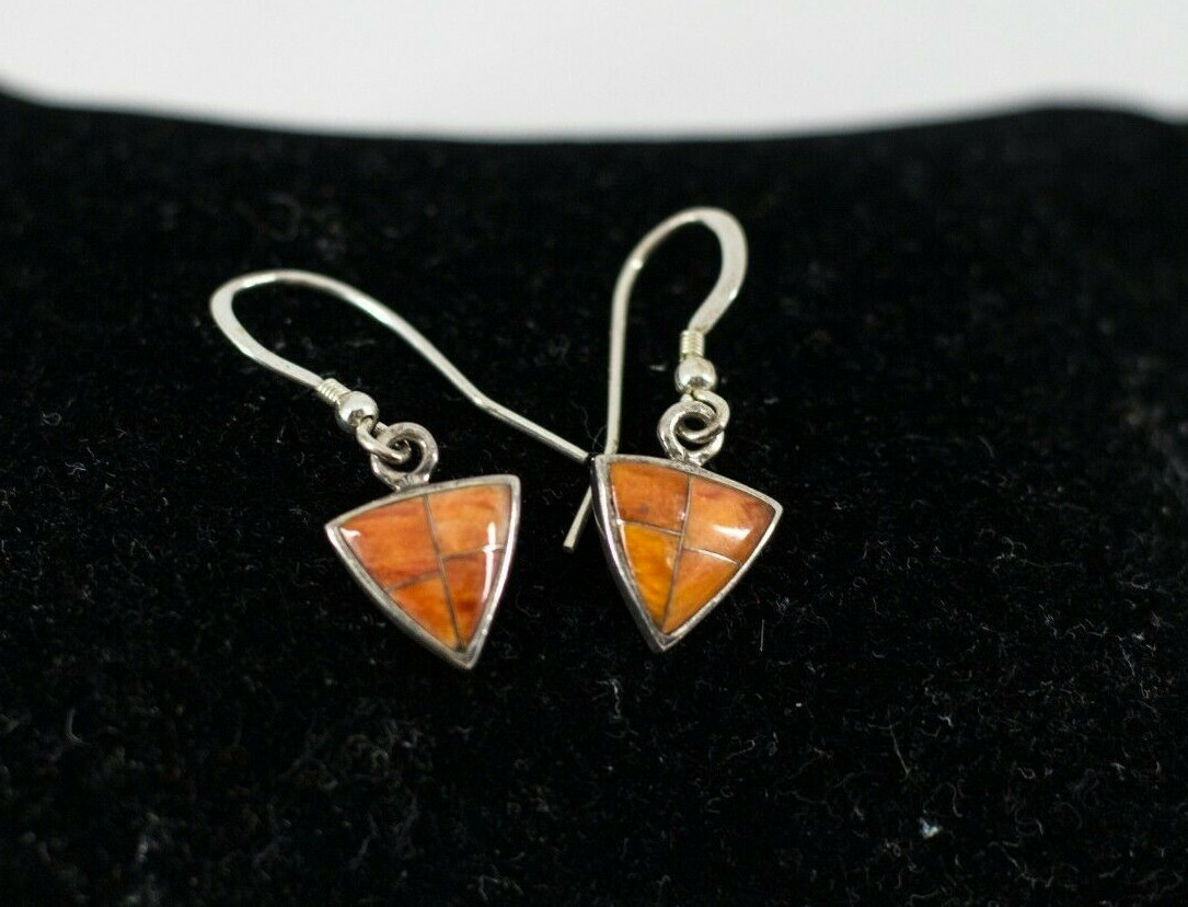 Sterling Silver Orange Triangular Mexican Tribal … - image 1