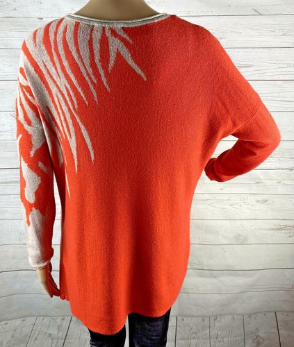 Neiman Marcas Sweater Small Orange Pale Brown Abstract Striped Asymmetric Hem - Picture 9 of 12