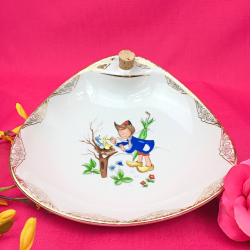 Vintage Limoges France Porcelain Child's Warming Plate with Stopper R. Leclair - Picture 2 of 5