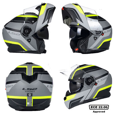 LS2 FF908 STROBE II FLIP UP MODULAR MOTORCYCLE CRASH HELMET SCOOTER MONZA YELLOW