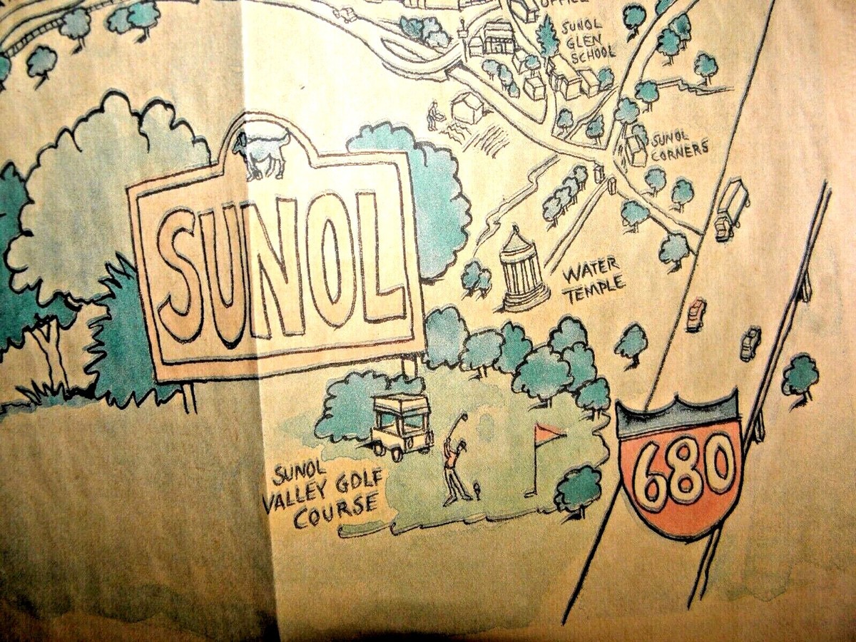 LOVELY CARTOON MAP OF CASTRO VALLEY CAL SUNOL NILES BART BY J. FINGER 2003  | eBay