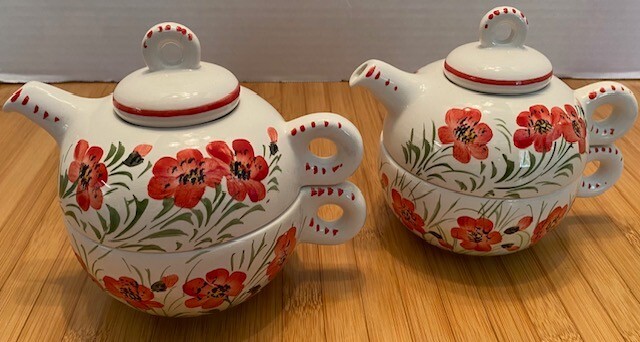 Tea for One-Ceramiche Larry S.K.G. Made in Italy 5" Orange Floral Teapot and Cup
