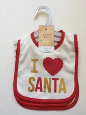 I Heart Love Santa Modern Baby Bib Set Of 3 Red Gold Terry New Christmas