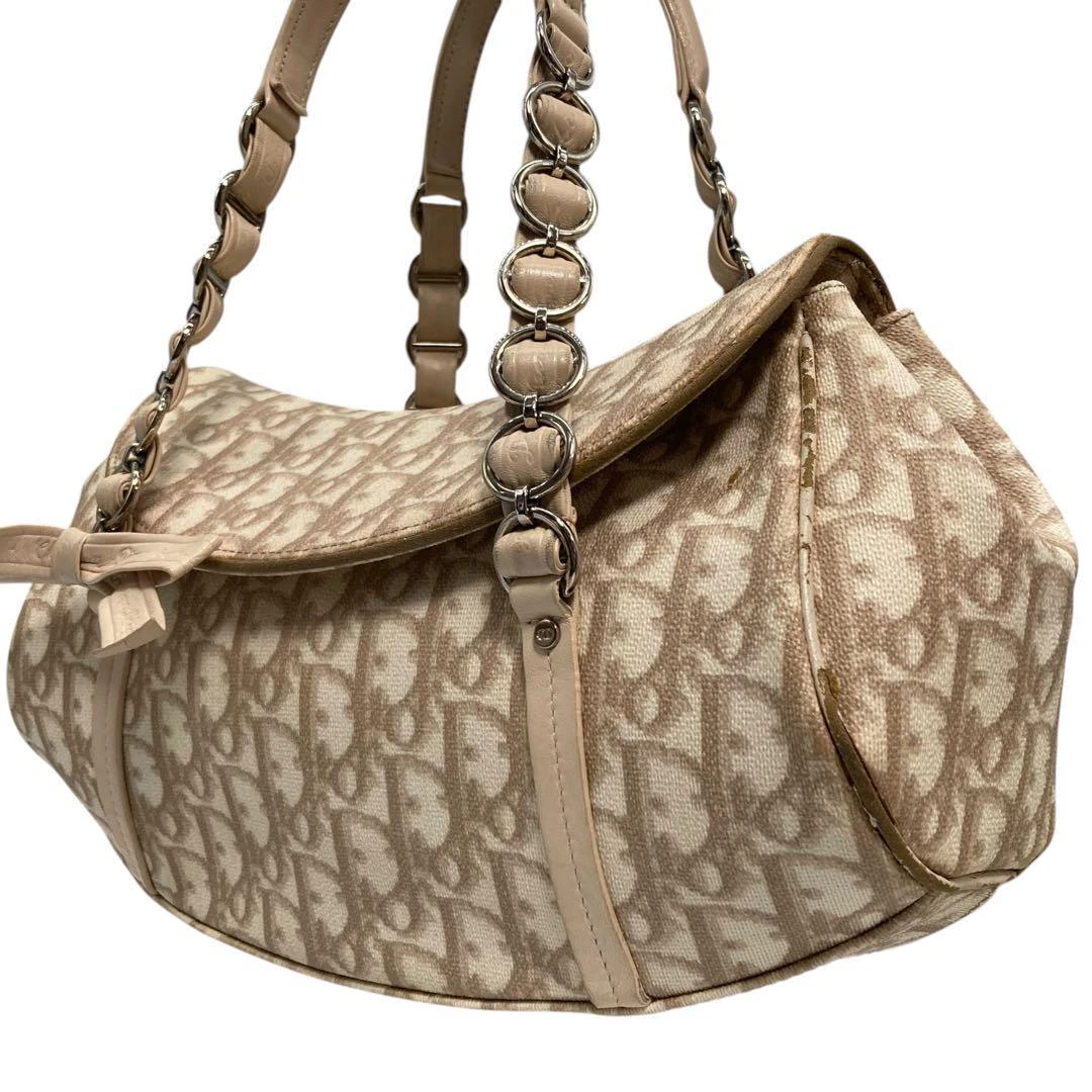 Sac à main trotteur romantique Christian Dior beige 33x17 cm ancien pour collection