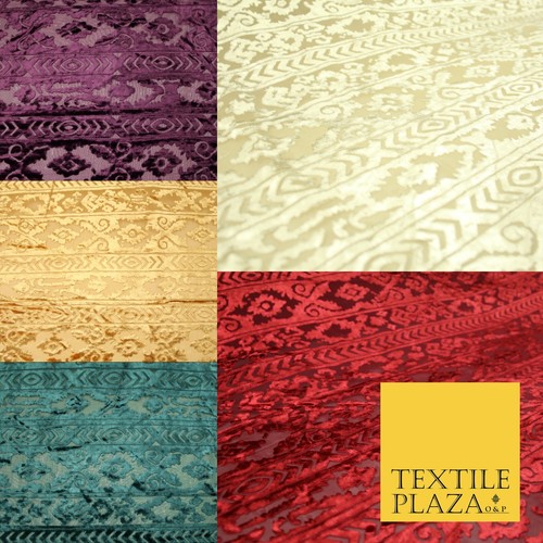 Aztekischer Stamm verziert gestreift Samt Burnout Brasso verschlingen Kleid Stoff 5 FARBEN - Bild 1 von 21