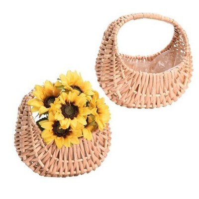2 PCS Small Rattan Woven Basket Half Moon Straw Basket Wedding Flower Basket 
