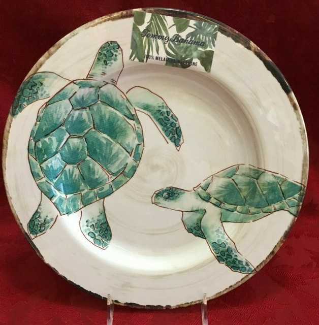Set Of 4 Teal Blue Turtle Dinner Plate Tommy Bahama Melamine New 11" eBay