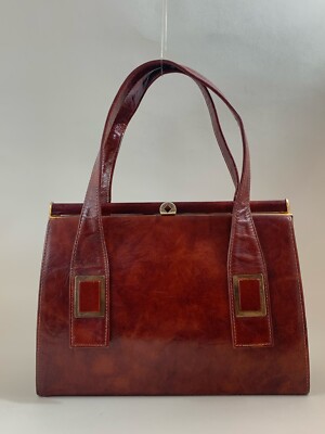 Freedex Vintage 60er rotbraun strukturiertes Leder Handtasche Buff Wildlederfutter