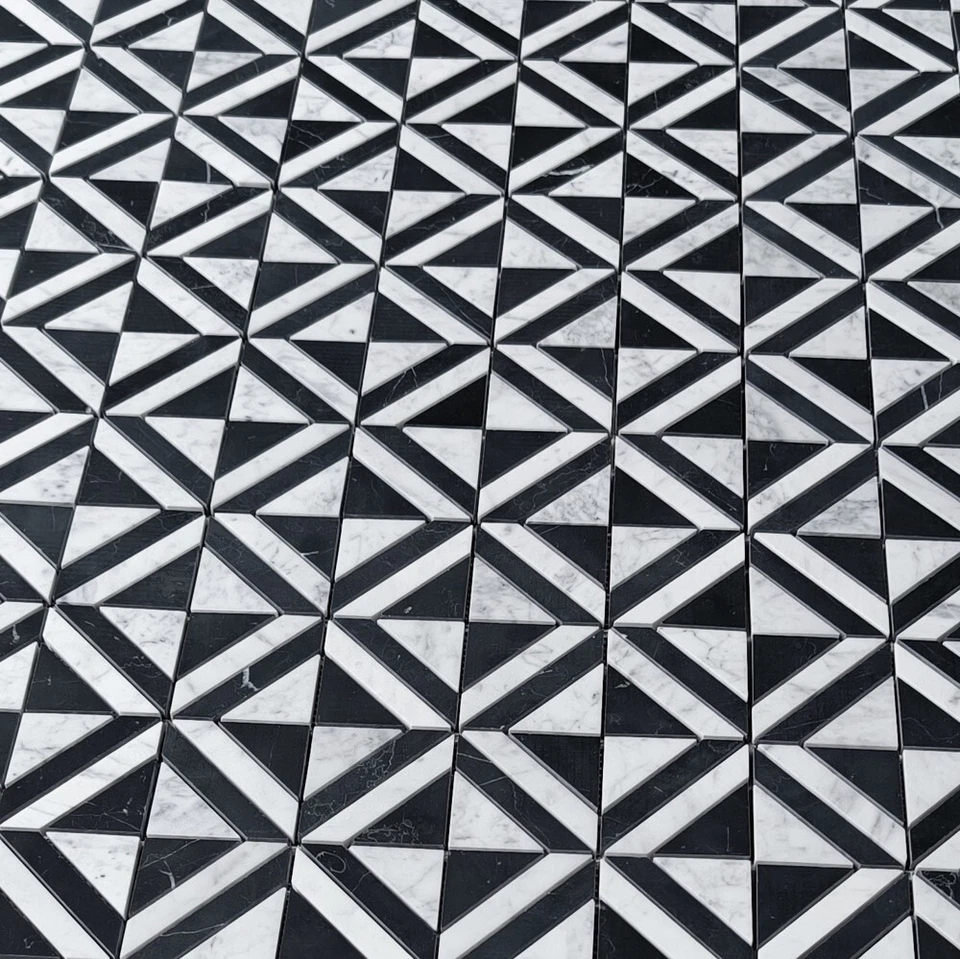 C85E1XH Carrara Blanco Mármol Rayas Cuadrado Laberinto Mosaico Azulejo Marquina Negro Foto 4 de 4