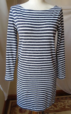 GAP T-SHIRT DRESS LONG SLEEVE BOAT NECK BLACK/WHITE STRIPED 100% COTTON SMALL