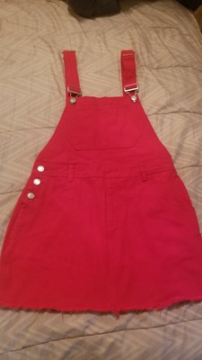 red overalls skirt