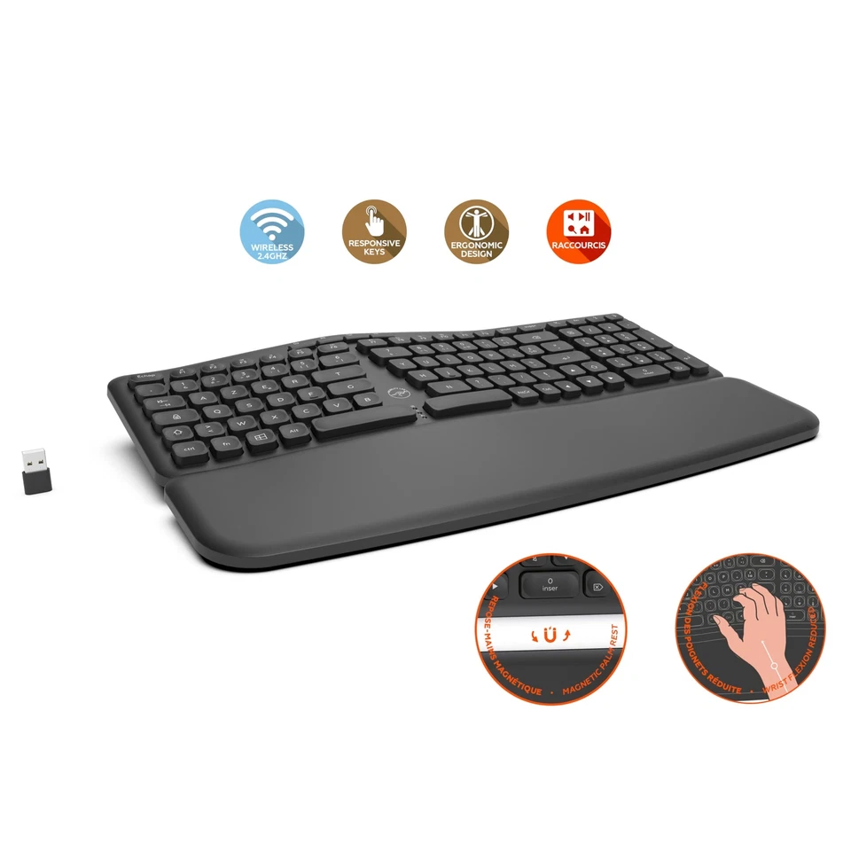 – Clavier Ergonomique sans fil avec repose poignet magnétique – Conception co... - Photo 2/4