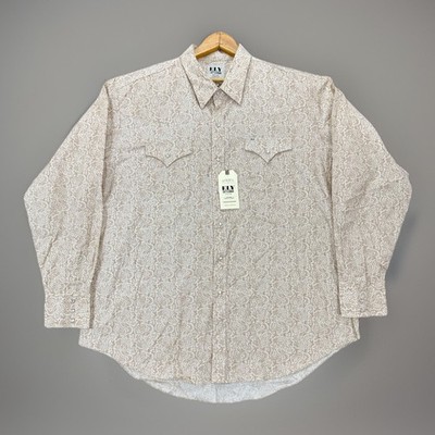 ELY Cattleman Western Shirt XXL Beige Paisley Pearl Snap Long Sleeve Cowboy NWT