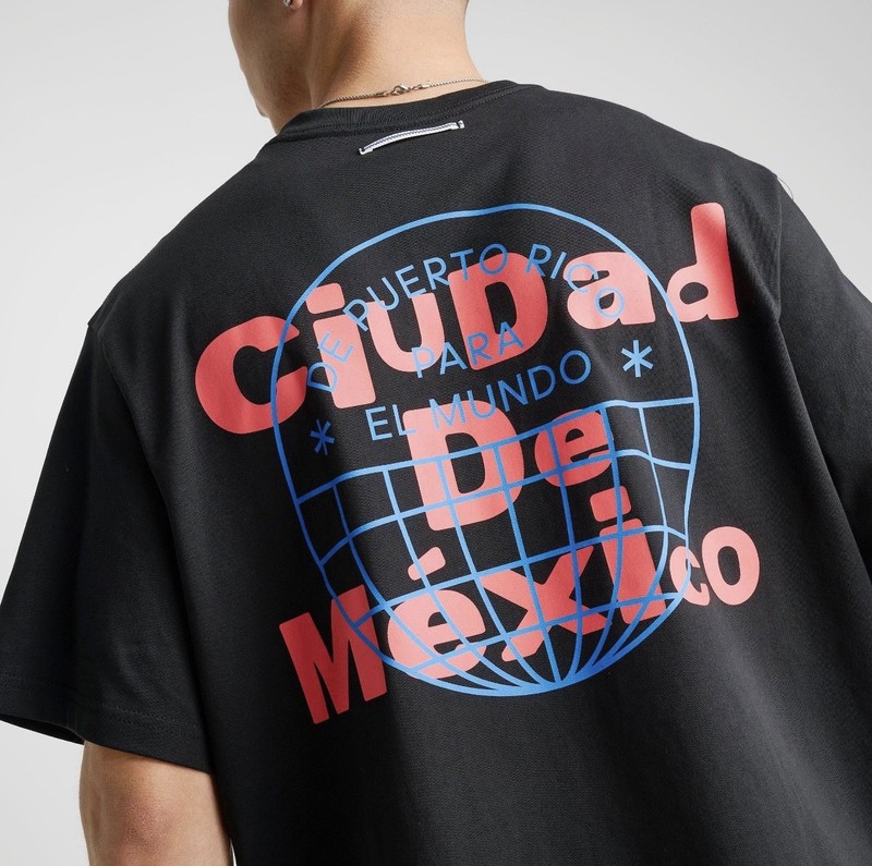 adidas x Bad Bunny Men's Black Cotton Graphic Print Crew Tee L Ciudad de Mexico