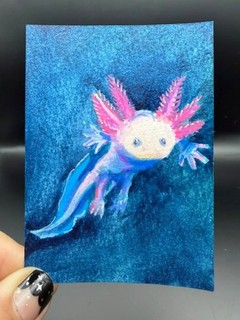ACEO Original Gouache Lost Axolotl Painting OOAK venett_22