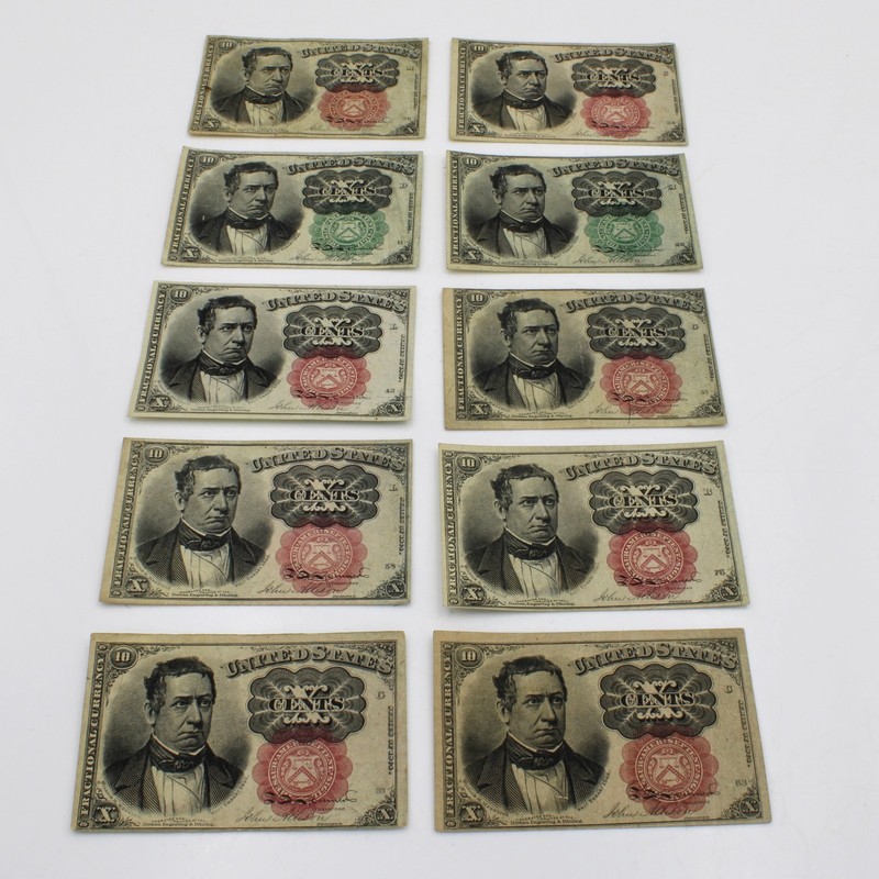 1874 10 Cent Fifth Issue Fractional Currency United States NR Lot of 10 #C856-1