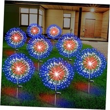Tujoe Pcs 4th of July Solar Firework Stake Lights 10 LED Modes 8 Red White Blue