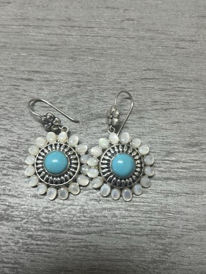 .925 Sterling Silver Turquoise Stone Opal Dangle Earrings 12G