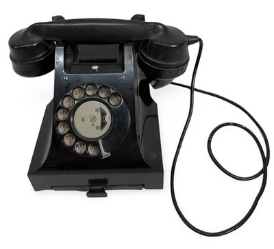 Antikes schwarzes Bakelit Drehtelefon GPO Retro Art Deco Film Theater Requisite