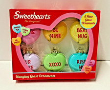 NEW 6 pc. Sweerhearts The Original Conversation Hearts Hanging Glass Ornaments