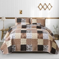Mybedsoul Brown Patchwork Quilt Set California King King, Khaki