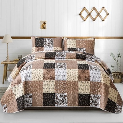 Mybedsoul Brown Patchwork Quilt Set California King King, Khaki 