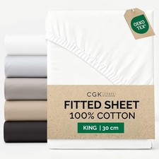 King Fitted Sheet 150x200 cm - 100% Cotton Sateen 400 Thread Count - Deep Fitted