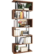 Geometric Bookcase, S Shaped Bookshelf 6-Tier Book Shelves for Bedroom, Moder...