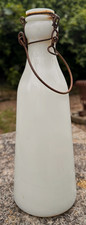 Rare Antique French White Opaque Glass Milk Bottle Wire Top Seal Kilner Style