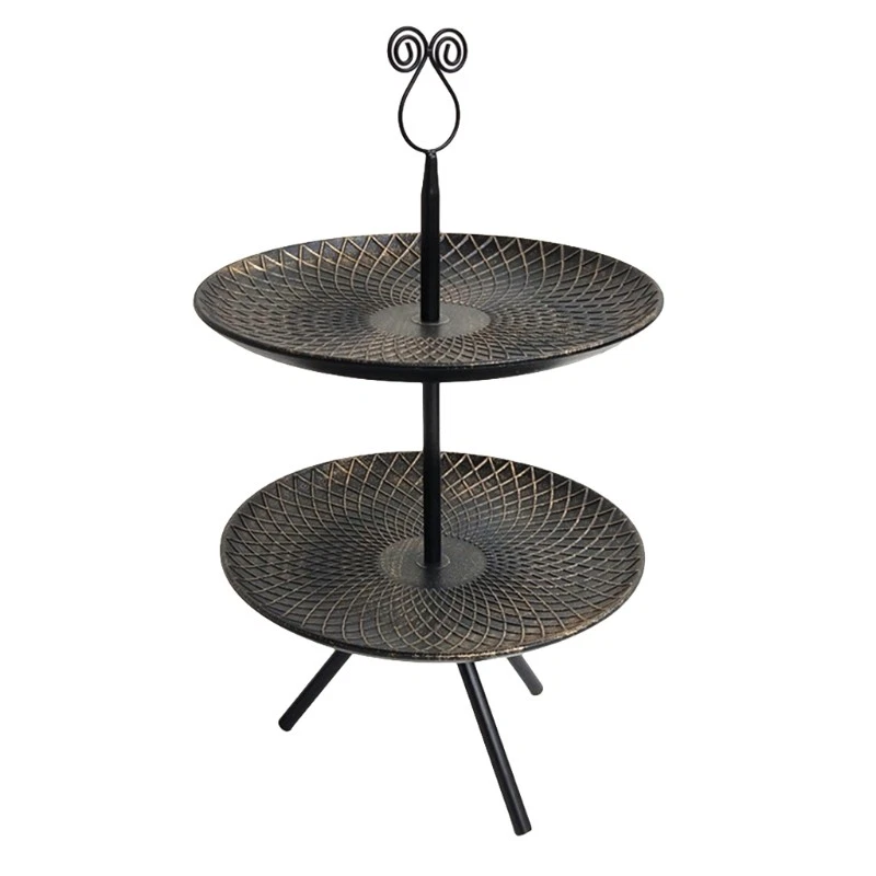 2 Tier Fruit Plate Basket Organizer Retro Kitchen Metal Storage Dessert Tray