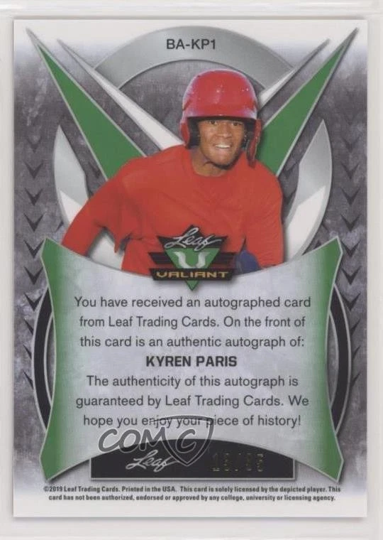 2019 Leaf Valiant Orange Prismatic /35 Kyren Paris #BA-KP1 Auto - Image 2 of 2