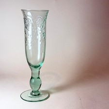 Vintage Green Champagne Flute Wine Glass Libbey Orchard Fruit Retro