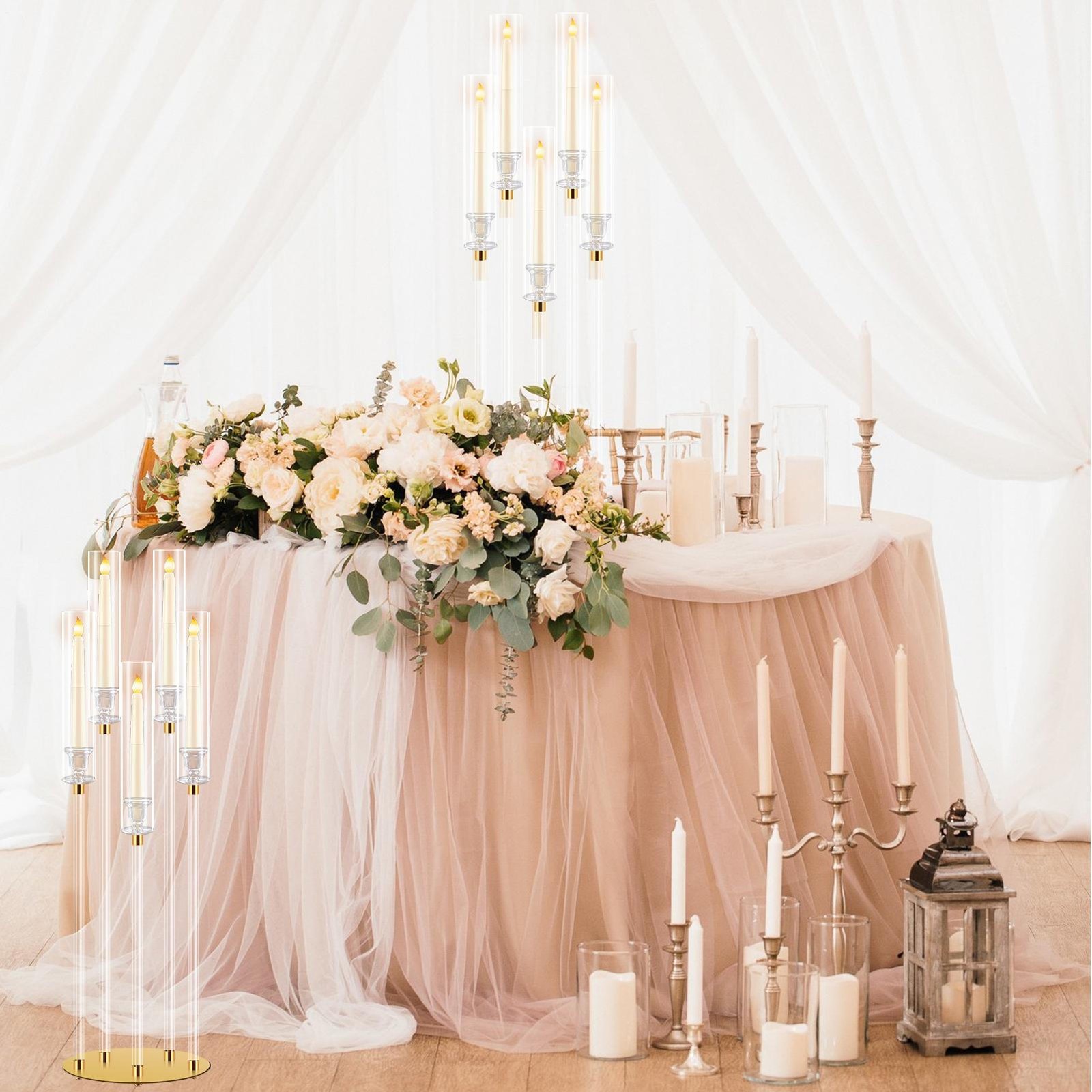 8pcs Acrylic Candelabra Set 42" Tall with Lampshades for Wedding Party Decor--