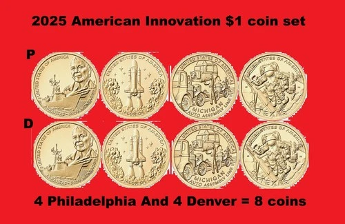 2025 American Innovation Dollar Coin P & D Set - Uncirculated 8 Coins