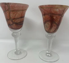 Hand Blown Goblets Stemware Stone Look Vintage Rare Earthtones Rustic Elegance