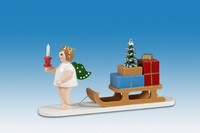 Engelfigur Engel Mit Schlitten Mit Krone HöHe Ca 6 Cm NEU Holz Weihnachtsengel