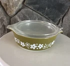 Vintage Pyrex 471 Crazy Daisy Spring Blossom Green 1 pint Casserole & Lid